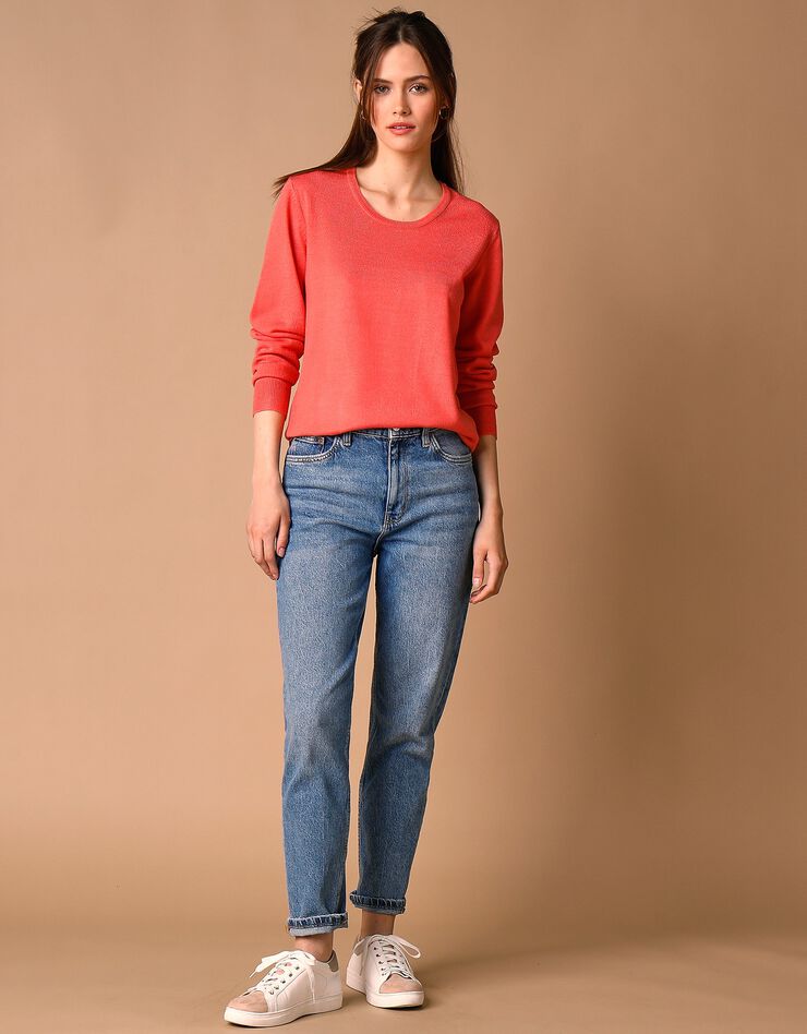 Pull col rond uni toucher cachemire (corail) Pull col rond uni toucher cachemire (corail)
