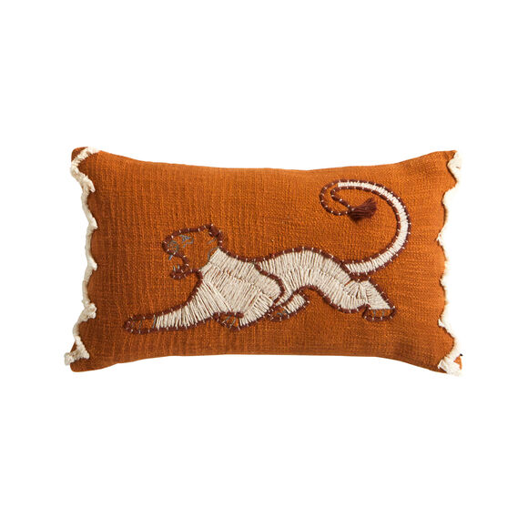 Coussin rectangulaire brod&eacute; tigre (terracotta)