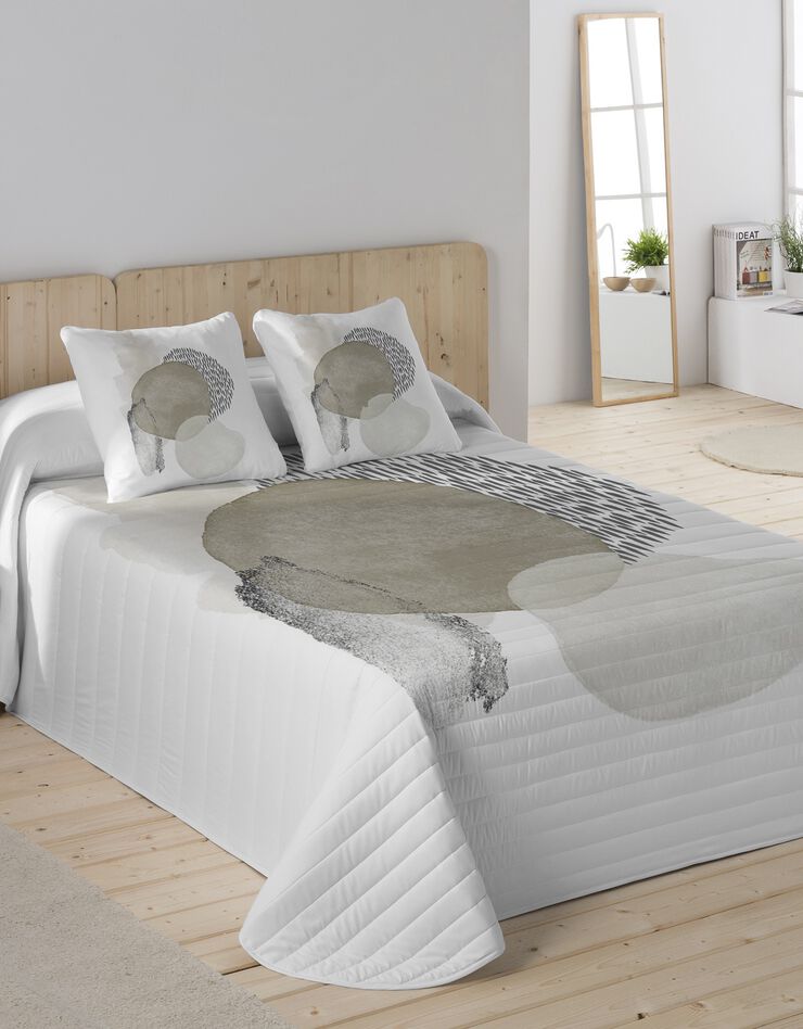 Couvre-lit matelassé imprimé galet (blanc / beige)