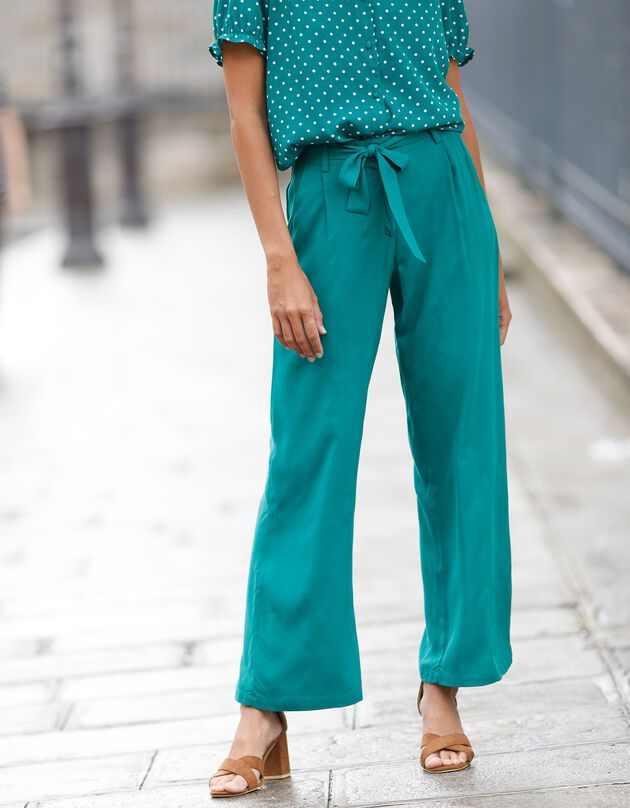 Pantalon ceinturé large fluide (vert)