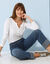 Tee-shirt col tunisien manches longues, uni (blanc)