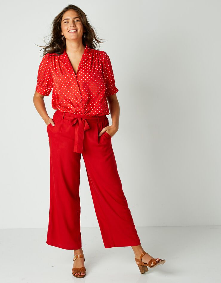 Pantalon raccourci large uni (rouge) Pantalon raccourci large uni (rouge)