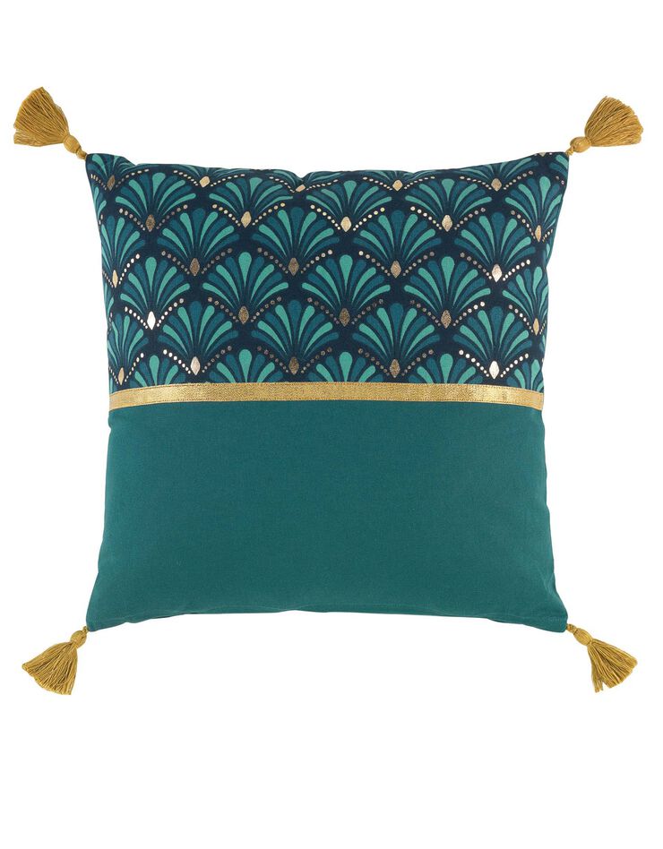 Coussin déhoussable coton motifs art déco (bleu / doré)