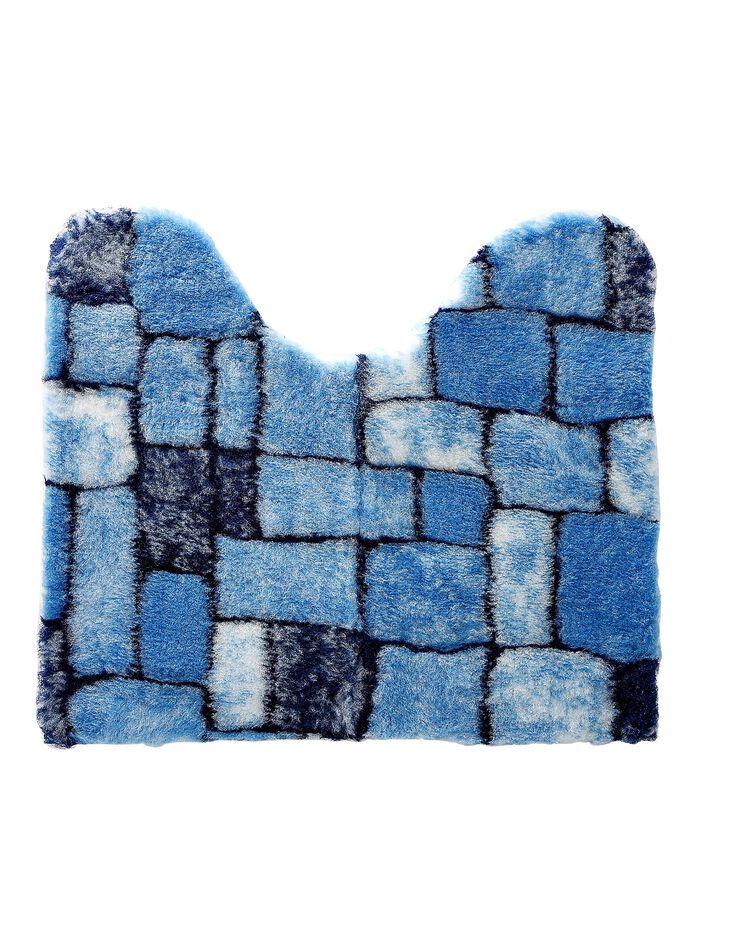 Tapis de bain mosaïque toucher peluche (bleu)