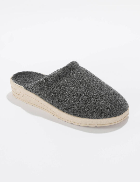 Chaussons mules compensées éponge largeur confort (gris)