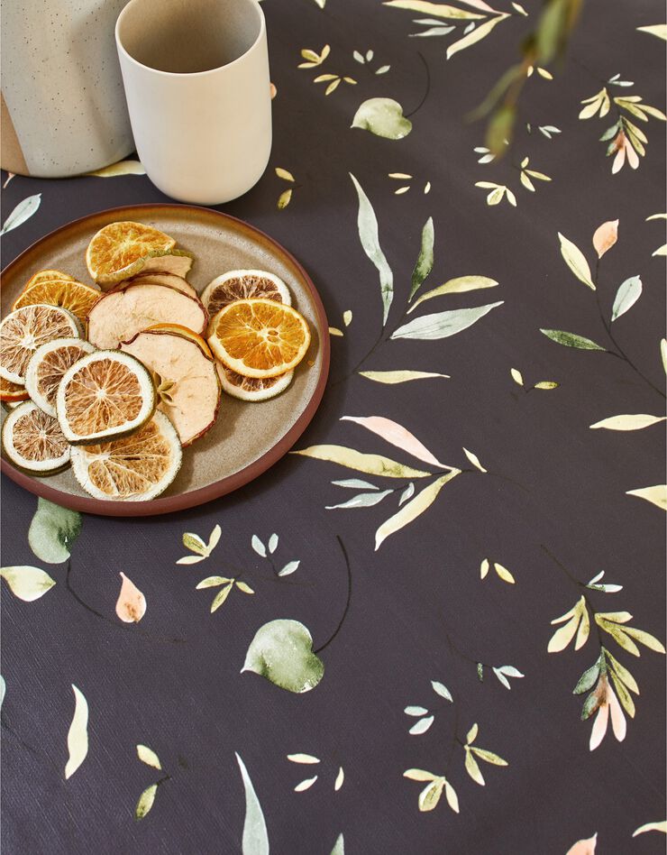 Nappe toile cirée imprimé Florale (anthracite / vert)