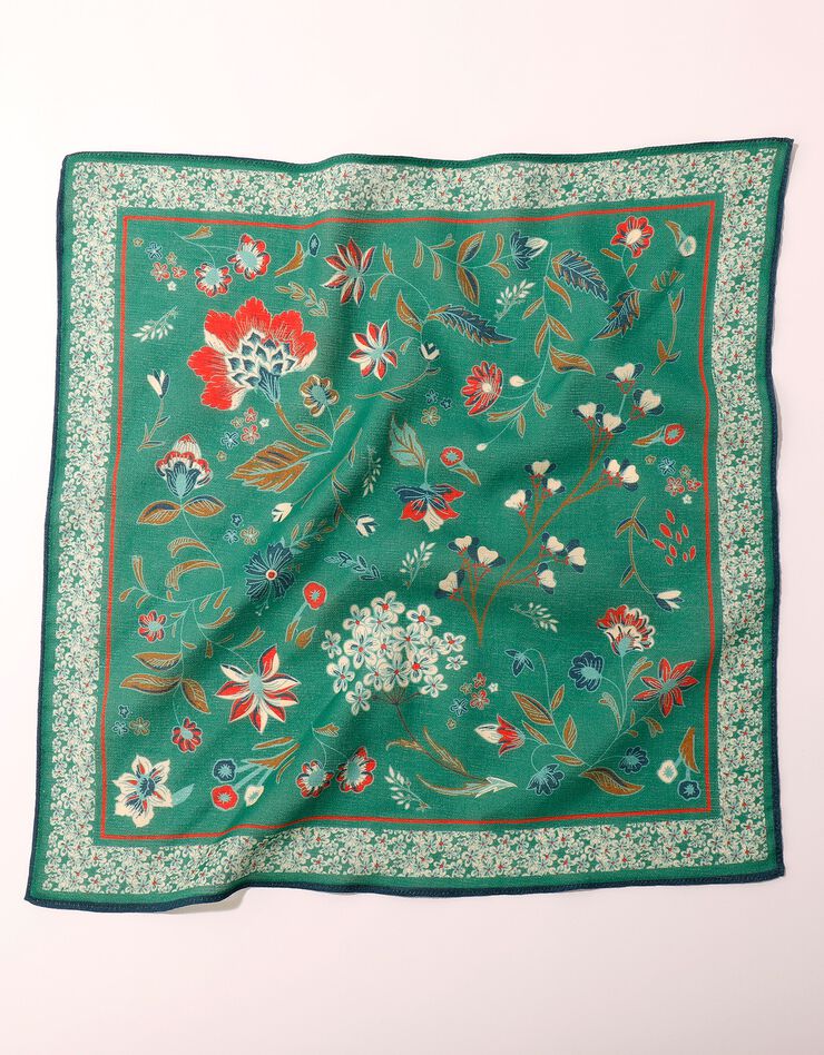 Foulard fabriqué en France imprimé fleurs, 48x48 cm - coton biologique(1) (vert)