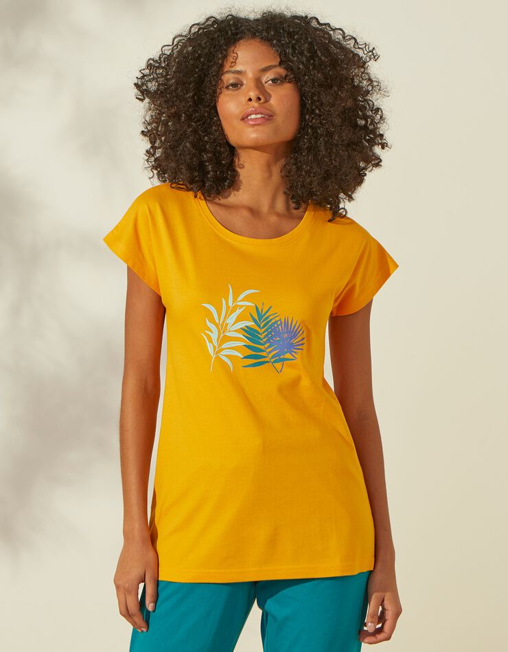 Tee-shirt de pyjama en coton manches courtes - uni tropical (safran)