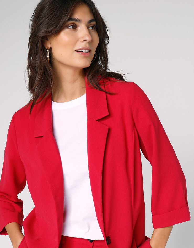 Veste blazer fluide manches 3/4 (framboise)