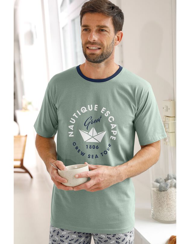 Tee-shirt pyjama imprimé manches courtes (vert)