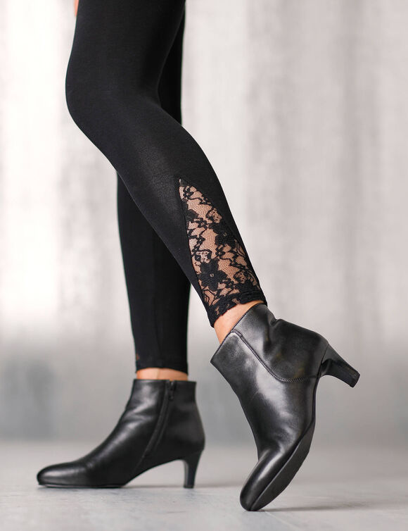 Legging base dentelle, taille élastiquée (noir)