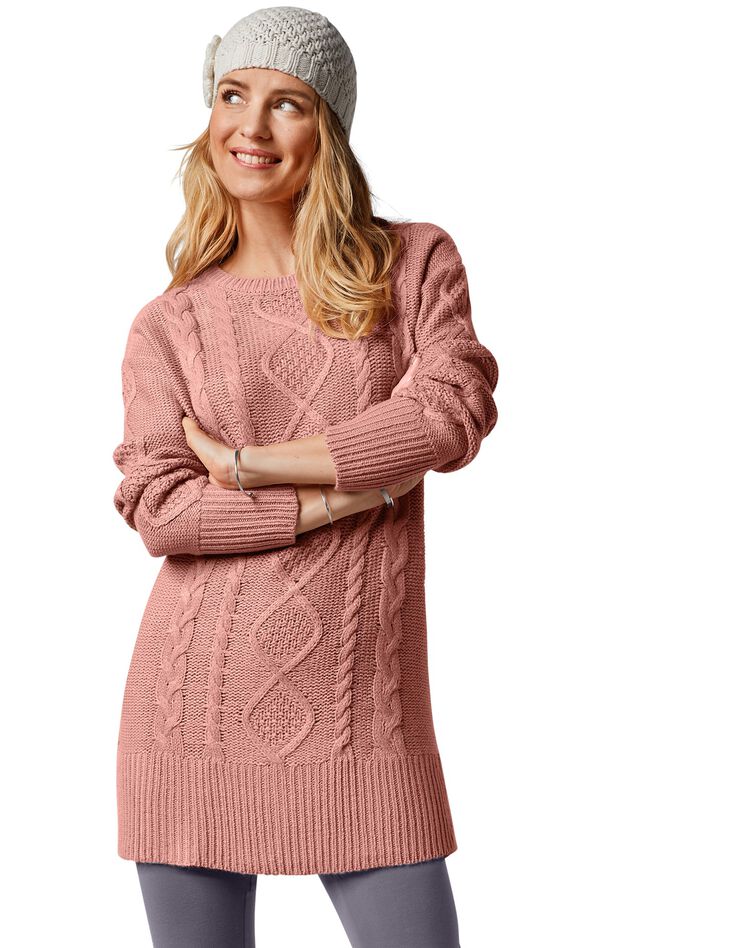 Pull tunique torsadé manches longues toucher cachemire (bois de rose) Pull tunique torsadé manches longues toucher cachemire (bois de rose)