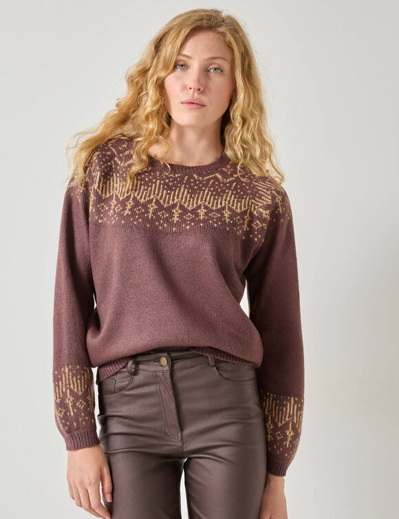 Pull jacquard cuivr&eacute; (chocolat / cuivre)