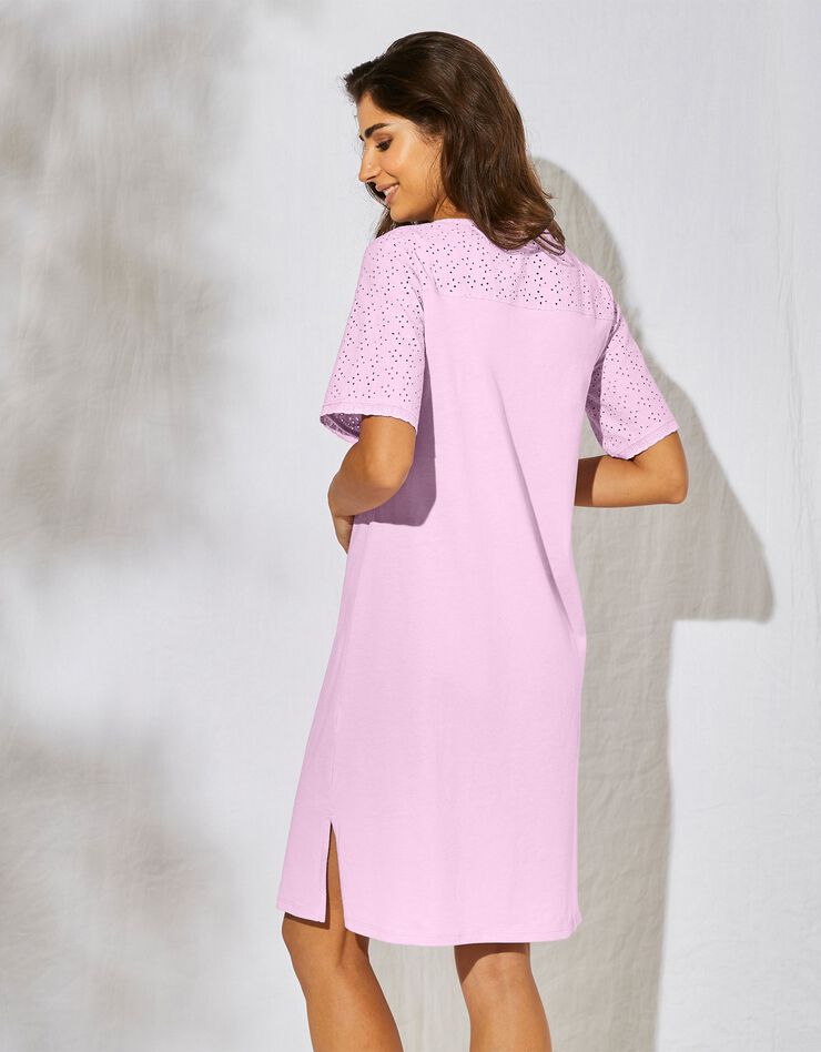 Chemise de nuit courte coton et broderie anglaise  (lilas)