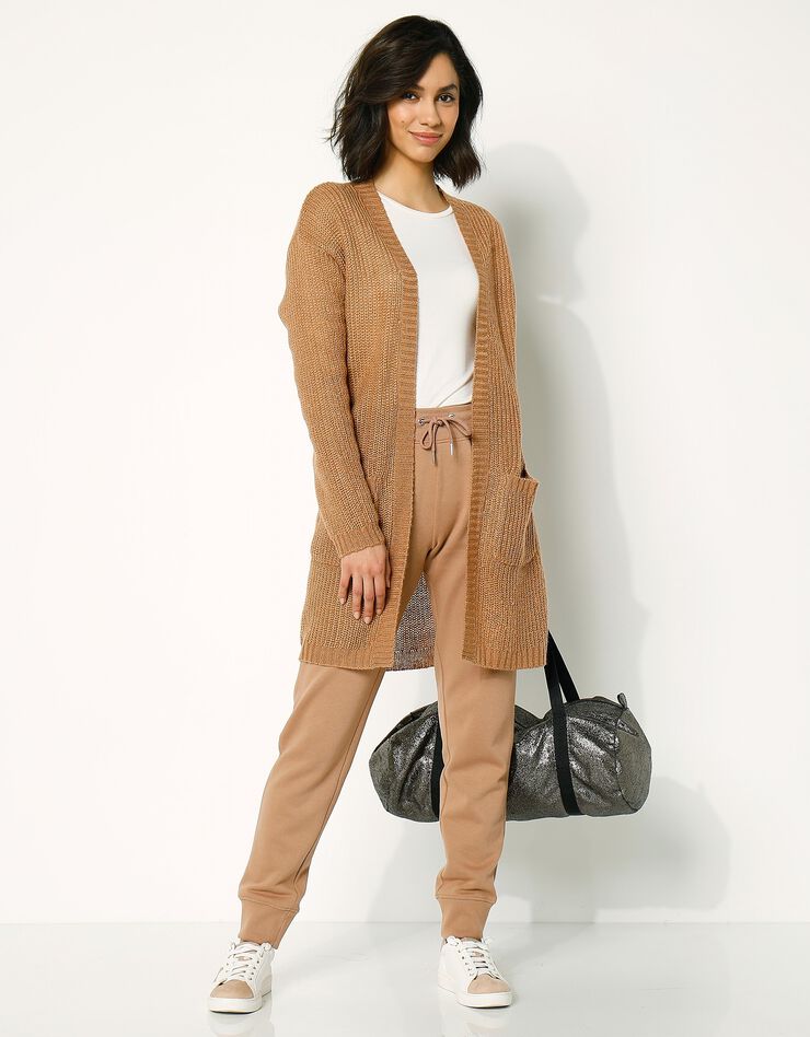 Gilet long maille anglaise, col châle (caramel) Gilet long maille anglaise, col châle (caramel)