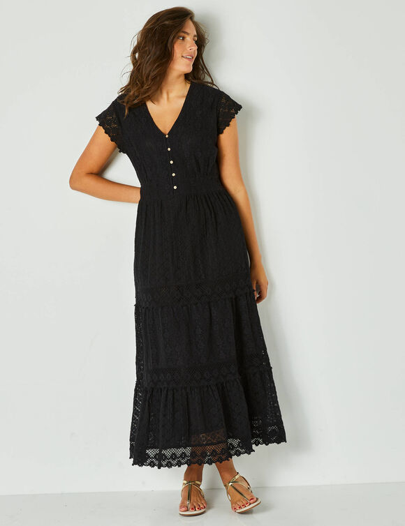 Robe longue dentelle macramé (noir)