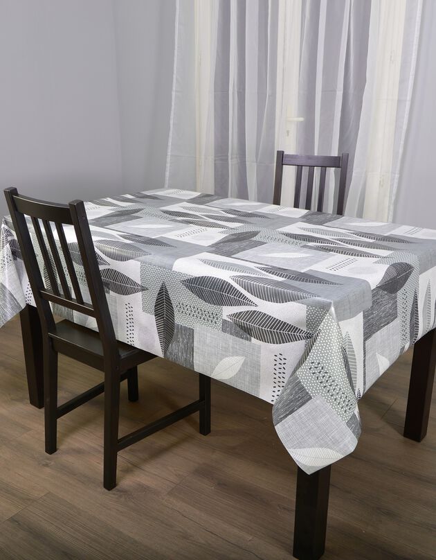 Nappe toile cirée imprimé patch feuilles (gris)