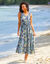 Robe longue à volants, crépon imprimé (bleu / vert)