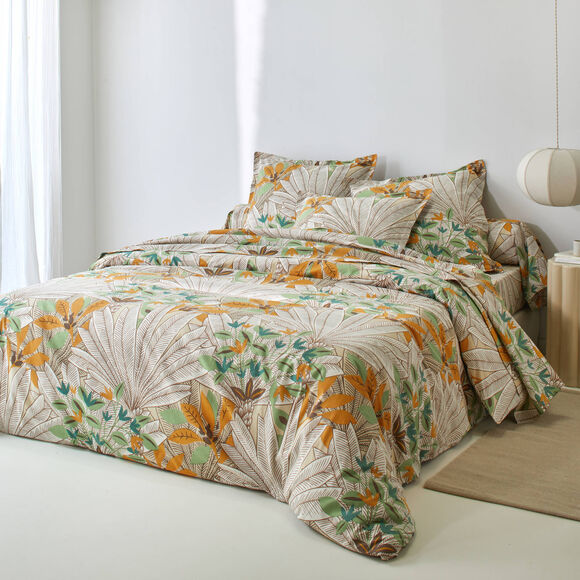 Linge de lit Mada en coton imprim&eacute; (vert)