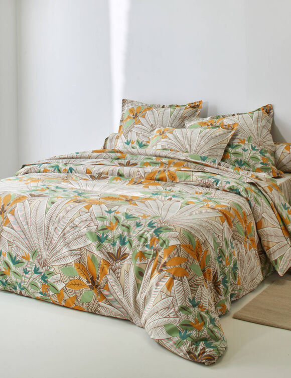 Linge de lit Mada en coton imprim&eacute; (vert)