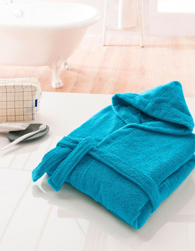 Peignoir enfant éponge bouclette à capuche (turquoise)