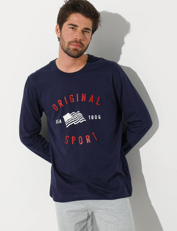 Tee-shirt de pyjama manches longues imprimé (marine)