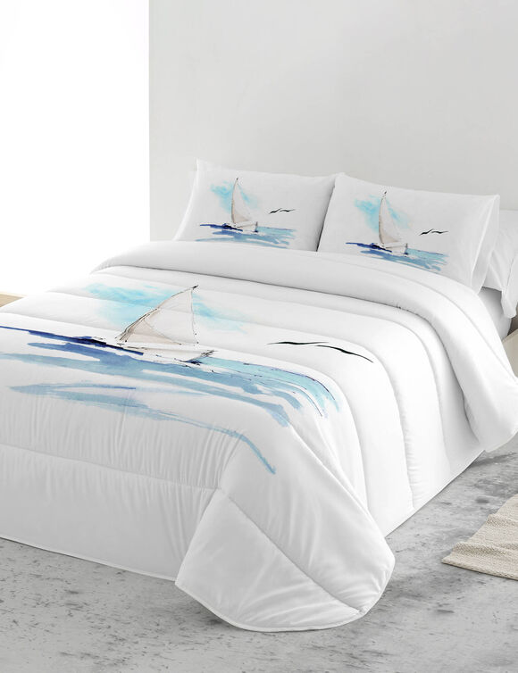 Couvre-lit matelassé imprimé Mer (blanc)