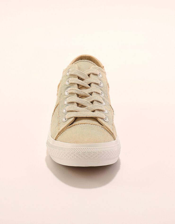 Tennis lacées en toile délavée à surpiqûres (beige)