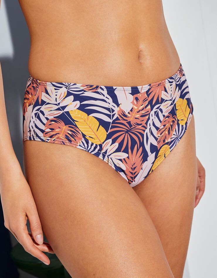 Culotte de bain imprimée maxi et sculptante Lagarta (marine / orange)
