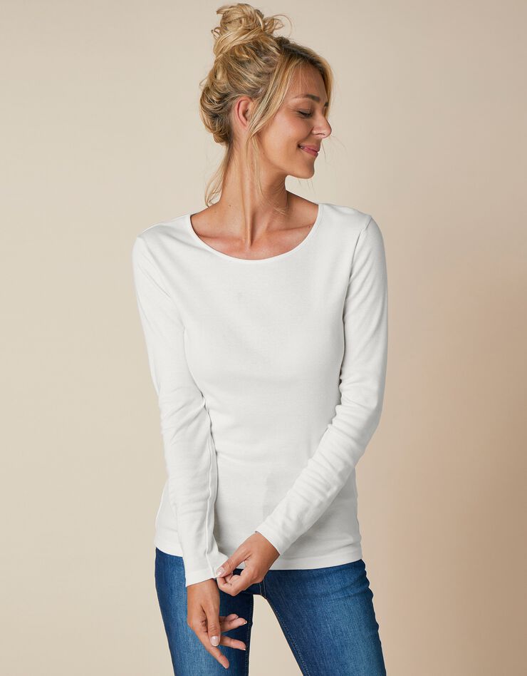 Tee-shirt uni manches longues jersey coton bio (blanc cassé) Tee-shirt uni manches longues jersey coton bio (blanc cassé)