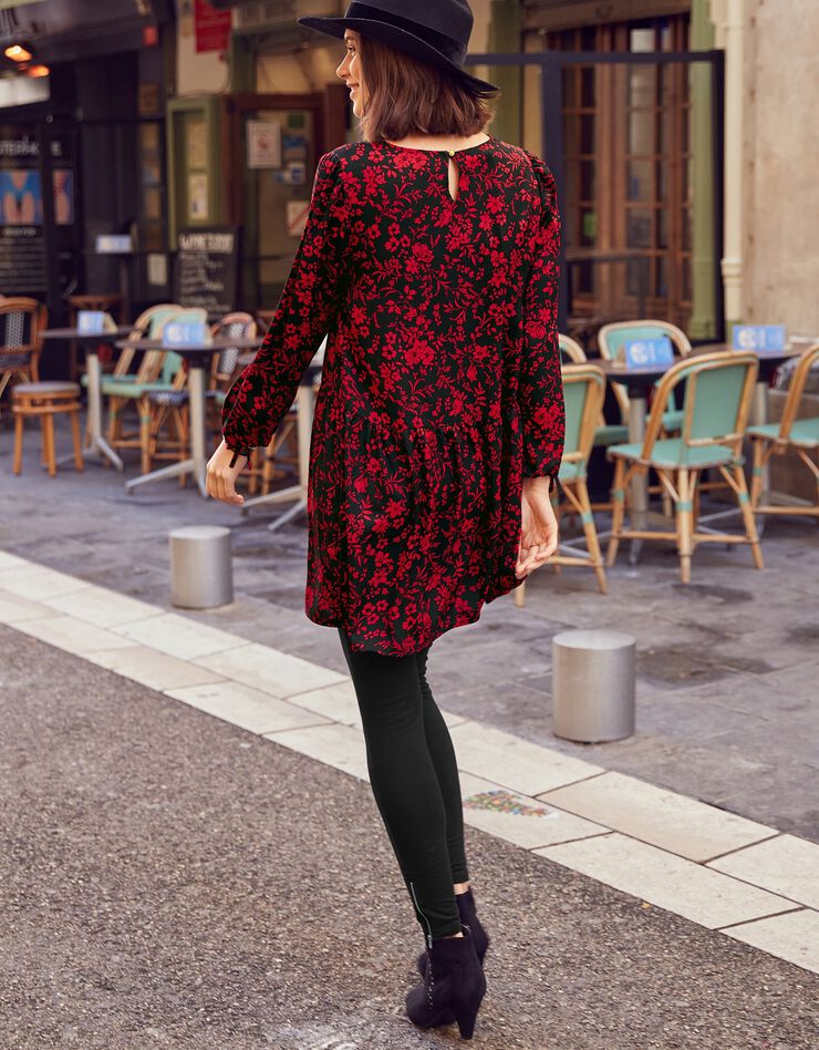 Tunique évasée imprimée crêpe fluide (noir / rouge) Tunique évasée imprimée crêpe fluide (noir / rouge)