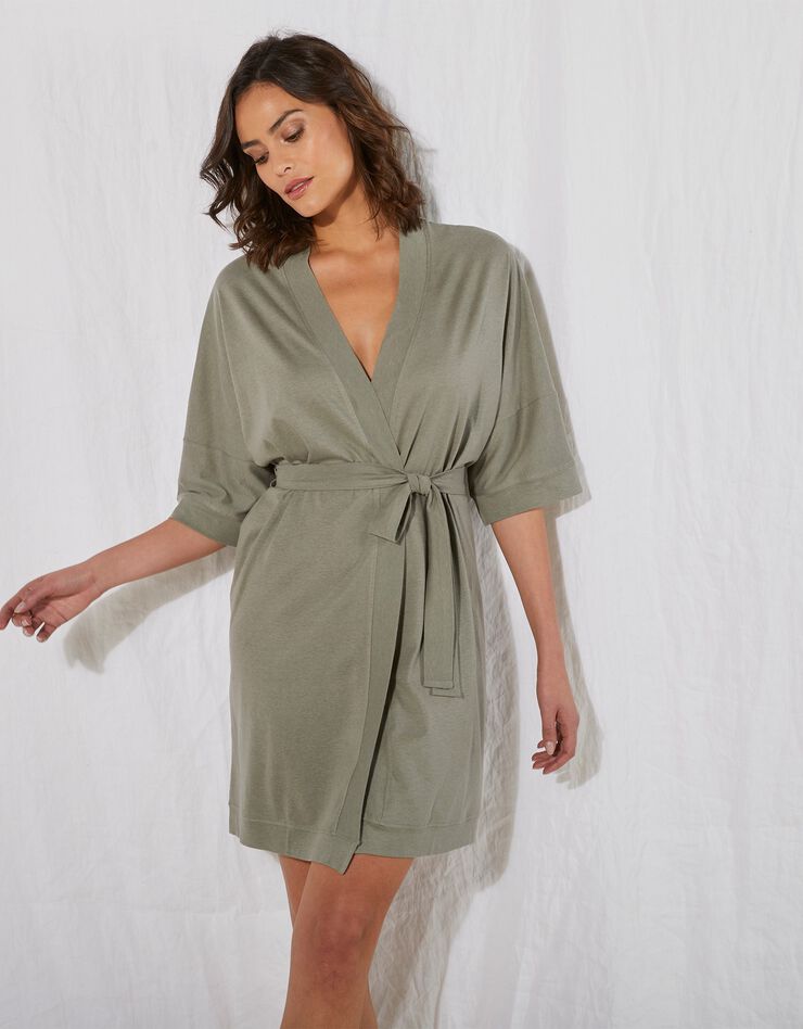 Peignoir kimono uni - coton modal (kaki) Peignoir kimono uni - coton modal (kaki)