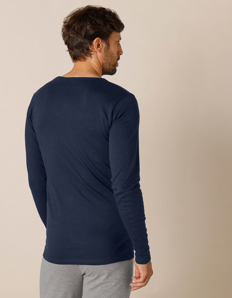 Tee-shirt sous-vêtement homme col rond manches longues dos long coton - lot de 2 (marine) Tee-shirt sous-vêtement homme col rond manches longues dos long coton - lot de 2 (marine)