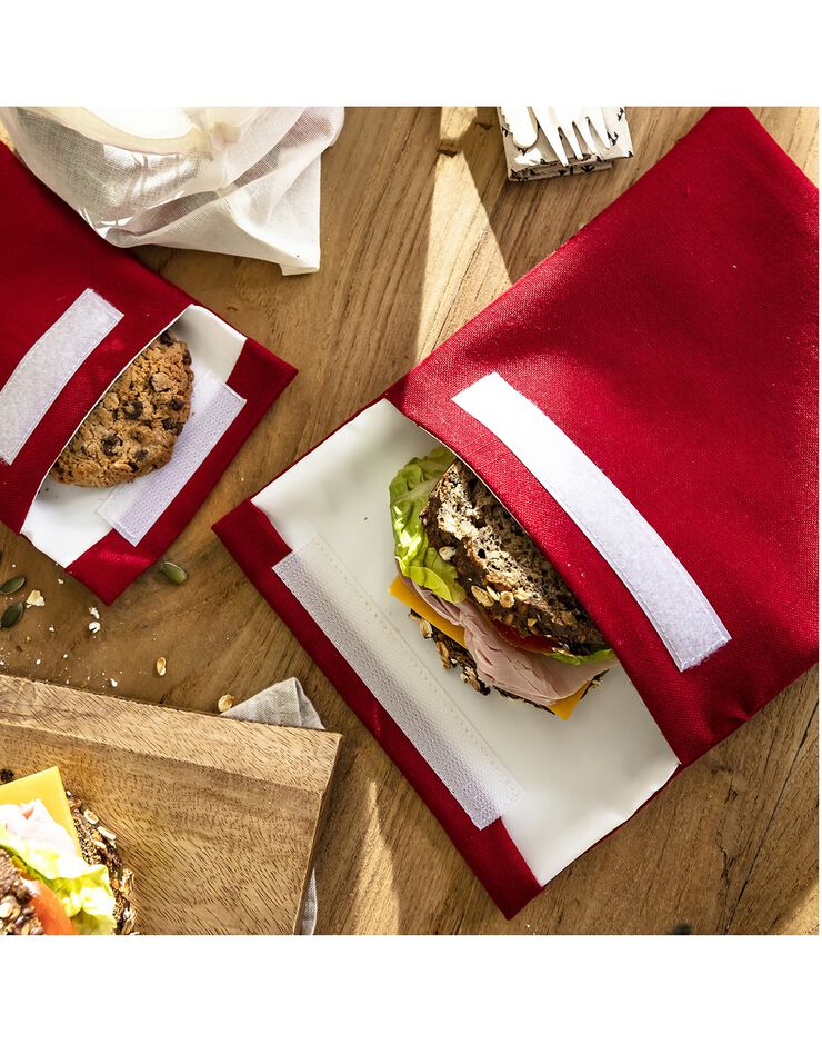 Pochettes alimentaires en tissu pour club sandwich et encas - collection upcycling (rouge) Pochettes alimentaires en tissu pour club sandwich et encas - collection upcycling (rouge)