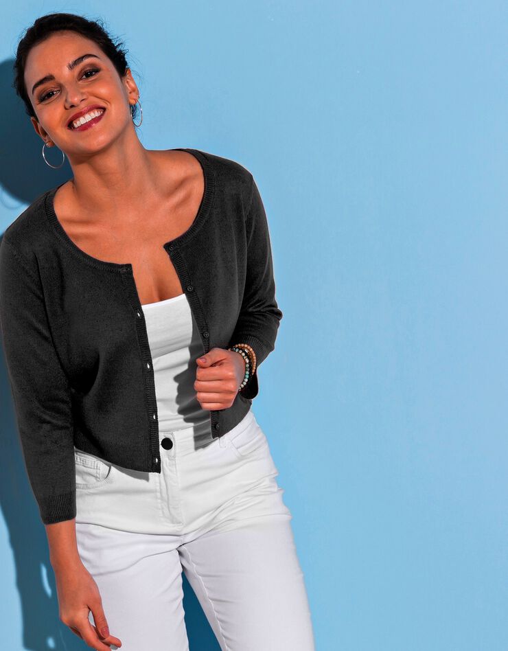 Gilet boléro boutonné toucher cachemire (noir) Gilet boléro boutonné toucher cachemire (noir)