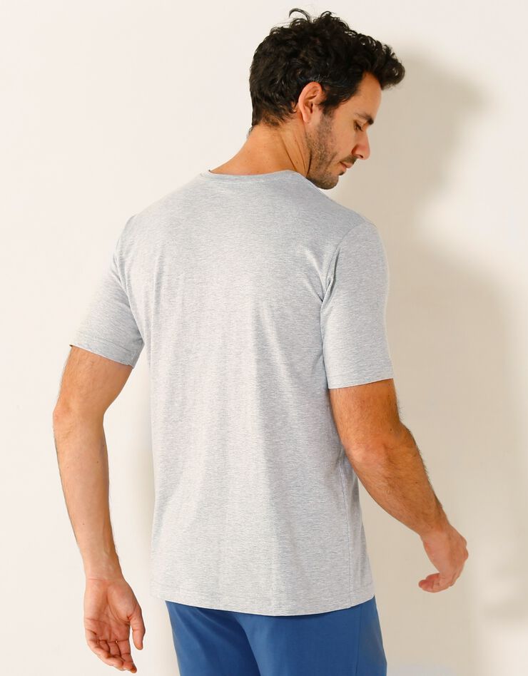 Tee-shirt pyjama manches courtes rayures  (gris chiné)