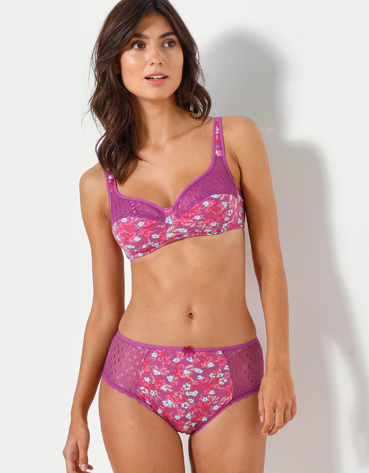 Soutien-gorge coton imprimé fleuri Coria - sans armatures (violine) Soutien-gorge coton imprimé fleuri Coria - sans armatures (violine)