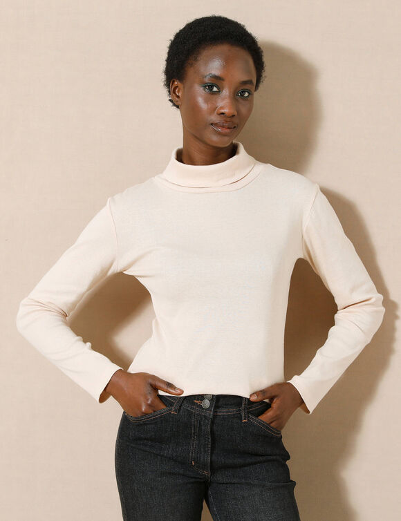 T-shirt col montant uni coton biologique(**) (beige)