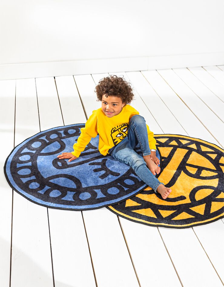 Tapis rond imprimé tête d'animal fond bleu, collection enfant LEM (bleu)