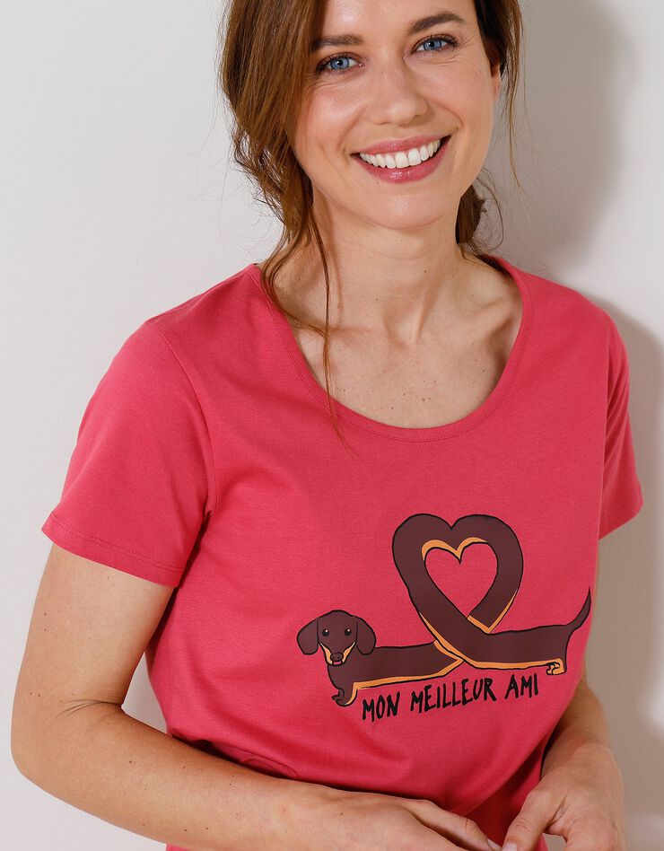 Chemise de nuit courte imprimé teckel "Mon meilleur ami" (rose indien) Chemise de nuit courte imprimé teckel "Mon meilleur ami" (rose indien)