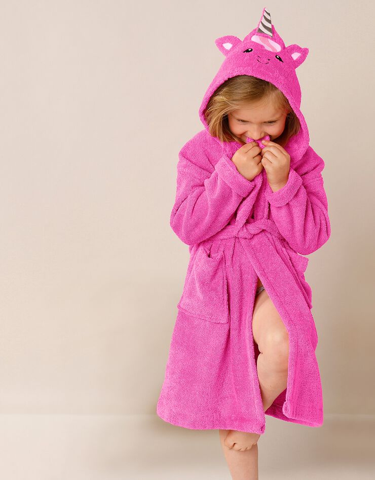 Peignoir de bain enfant licorne à capuche éponge coton - 340 g/m² (fuchsia) Peignoir de bain enfant licorne à capuche éponge coton - 340 g/m² (fuchsia)