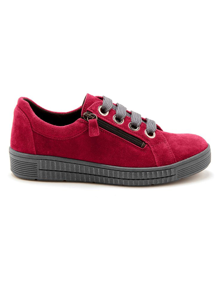 Baskets zippées et lacées grande largeur en cuir femme - rouge (rouge) Baskets zippées et lacées grande largeur en cuir femme - rouge (rouge)