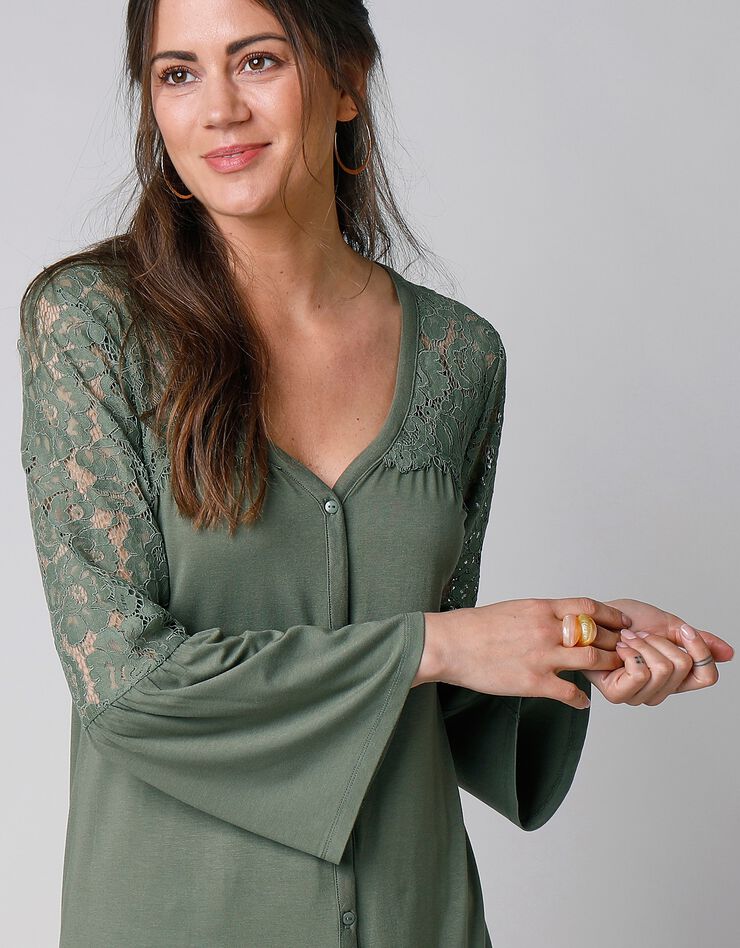 Tee-shirt boutonné manches 3/4 dentelle (bronze) Tee-shirt boutonné manches 3/4 dentelle (bronze)