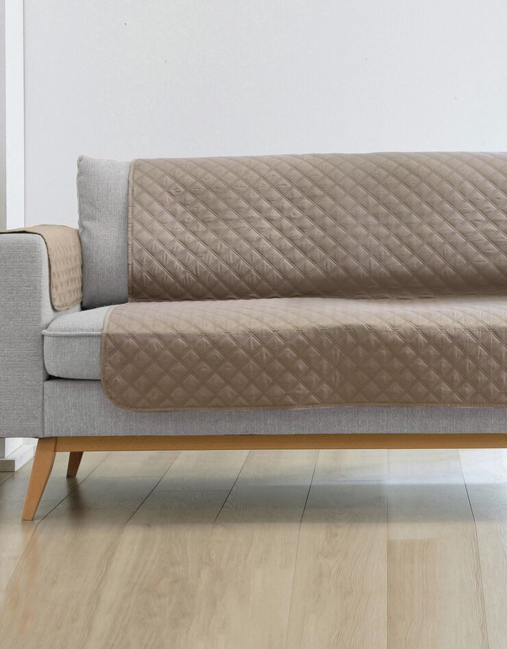 Protège-salon réversible microfibre matelassé (taupe) Protège-salon réversible microfibre matelassé (taupe)