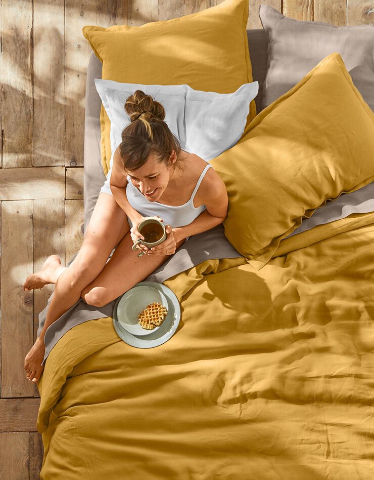 Linge de lit uni lin lavé (miel)