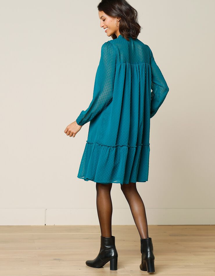Robe courte volantée en voile plumetis (bleu paon) Robe courte volantée en voile plumetis (bleu paon)