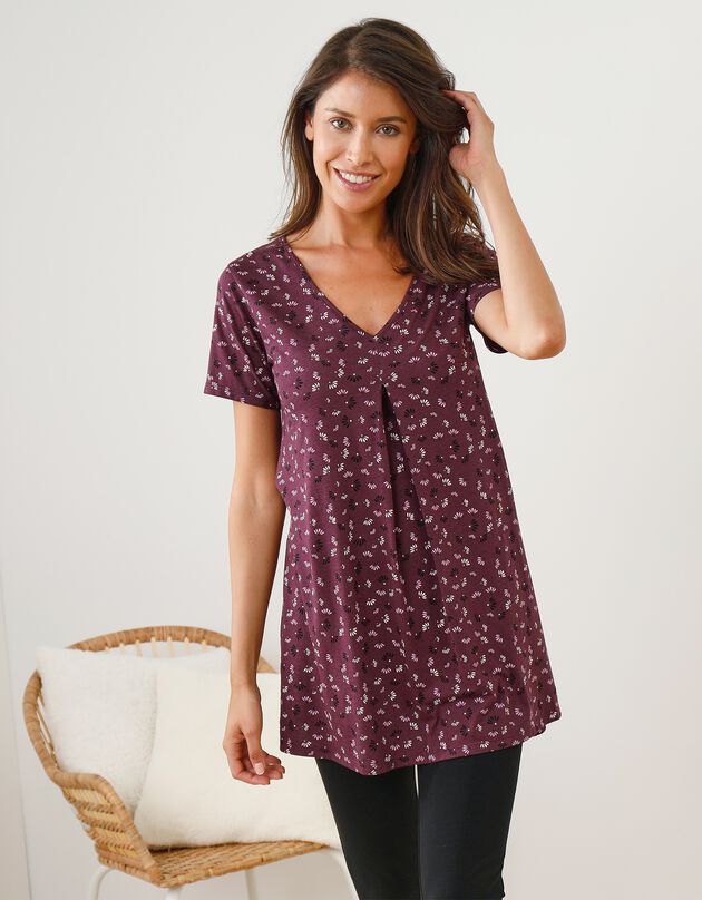 Pyjama longueur tunique imprimé avec legging court (prune / noir)