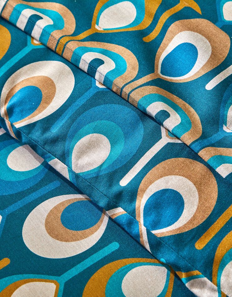 Linge de lit Irène en coton imprimé  (bleu paon)