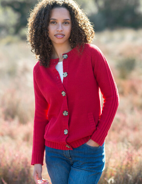 Cardigan boutonné maille fantaisie (rouge)