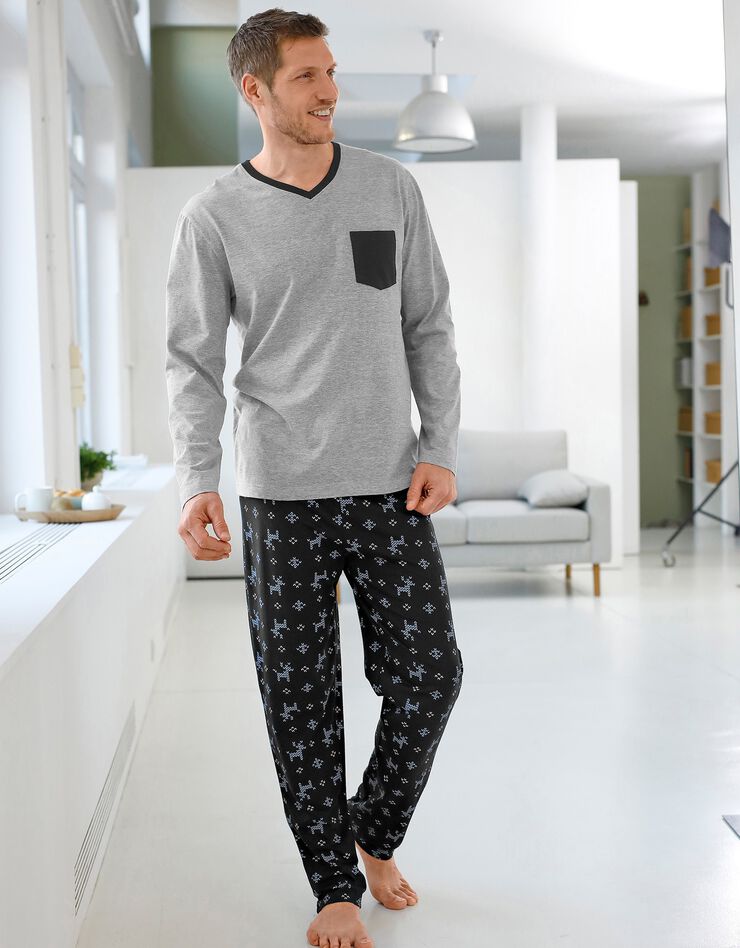 Tee-shirt pyjama bicolore manches longues (gris chiné)